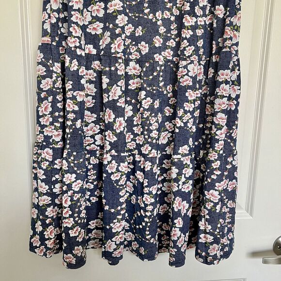 Emi & Joe Women's Medium Long Skirt Blue & Pink Floral Flare A-Line Dressy - Picture 3 of 11